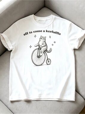 Fun cat  "Ready to cause a ruckus" retro cat bicycle Women Men T-shirt Unisex